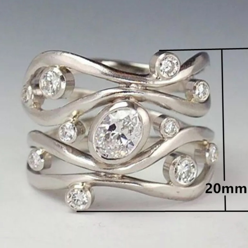 NEW 925 STERLING SILVER DIAMOND GEOMETRIC RING - Picture 3 of 3